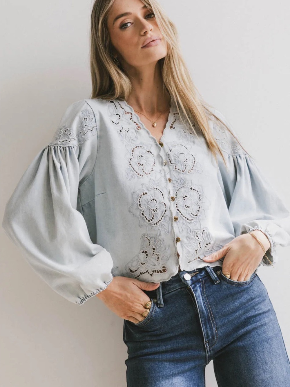 Bohme Embroidered Blouse in Denim